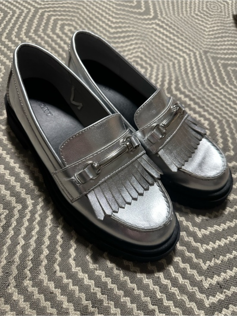 Old Navy Silver Fringed Penny Loafers